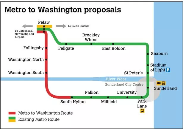 Map showing proposed Metro extension to Washington